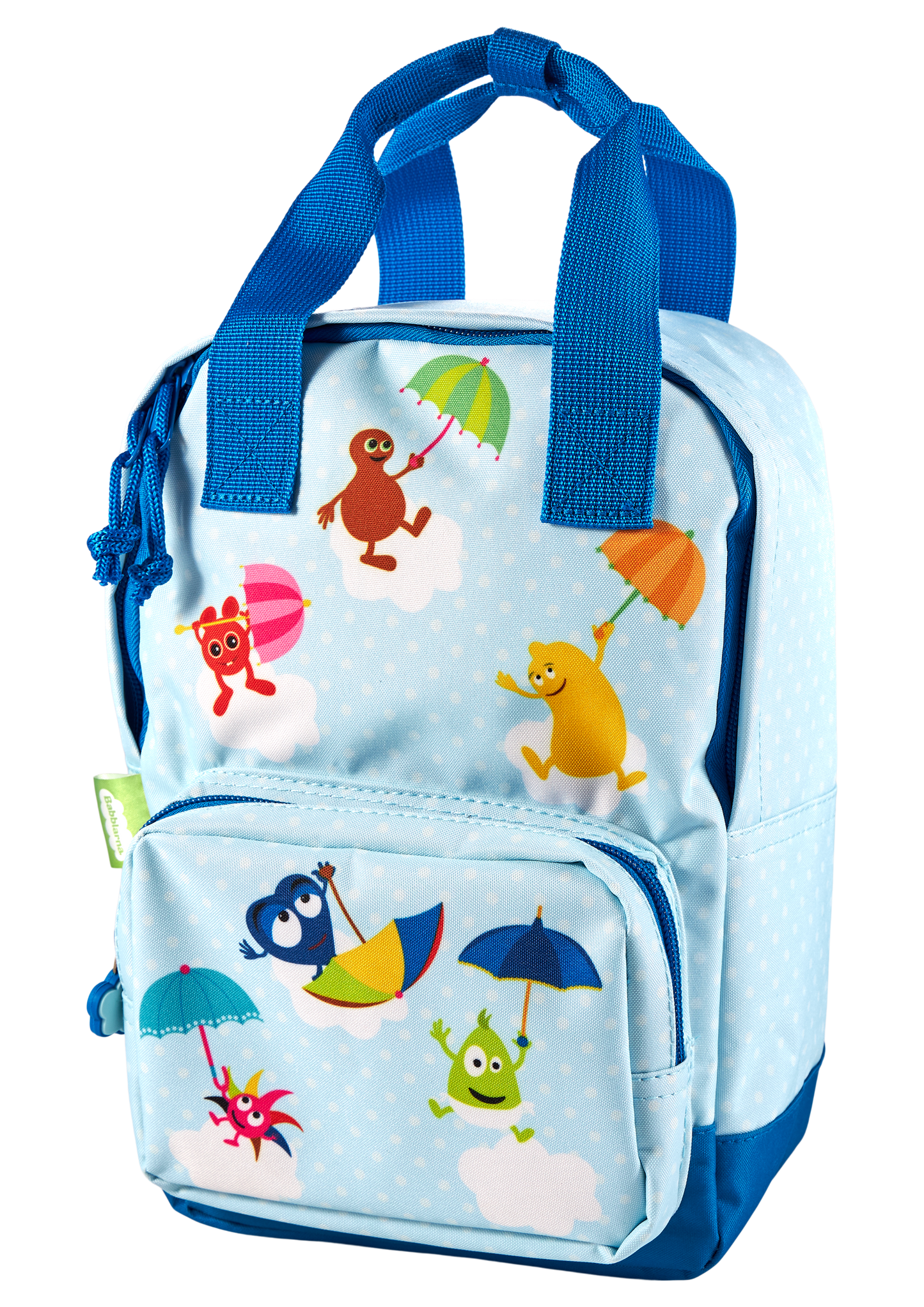 Babblarna small square backpack with small zippered front pocket. 7L