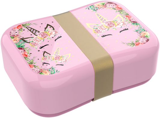 Unicorn flower lunch box with belly band and divider (18x13x6.5)