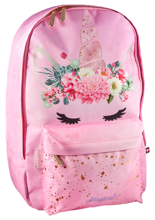 Unicorn flower Backpack Large with zippered front pocket - 20 L (44x30x16cm)
 Made from recycled plastic bottles