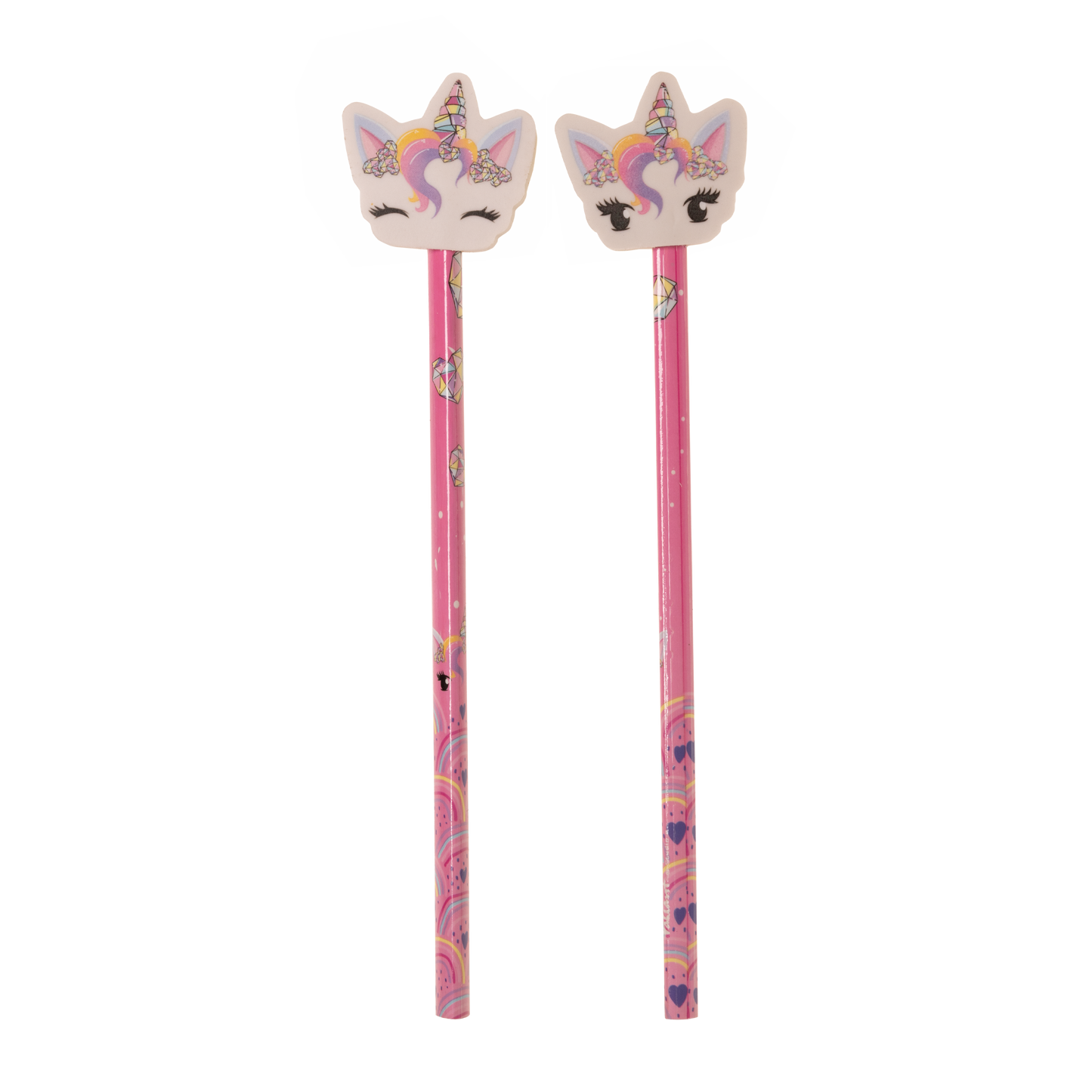 Unicorn gemstone 2 pcs. pencil with eraser on top