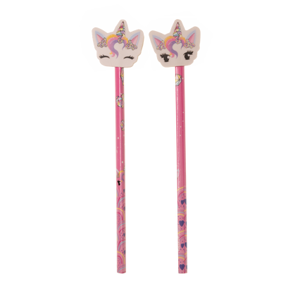 Unicorn gemstone 2 pcs. pencil with eraser on top