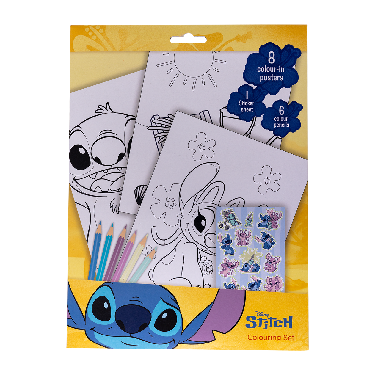 STITCH, Coloring set w/6 col. pencils, sticker