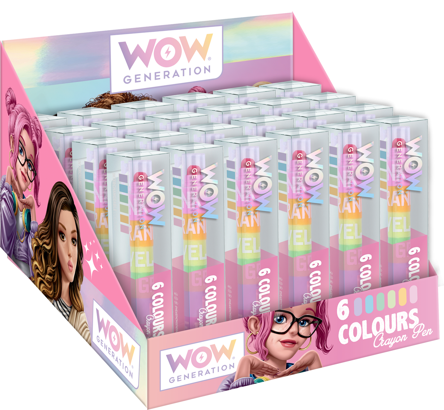 WOW® Generation, 6-farvet kuglepen med farveblyanter (12 stk./disp.)