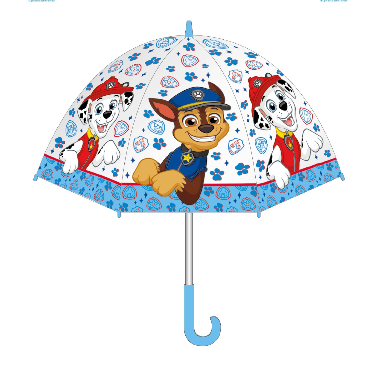 Paw Patrol klockformat paraply, L 68 cm x dia.72 cm