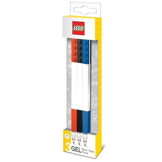 LEGO gel pens, 3 stk. rød, blå og sort i box