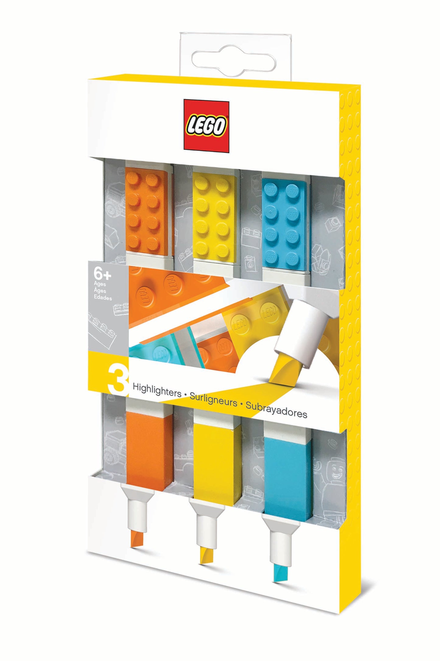 LEGO highlighters, 3 stk. orange, gul og tyrkis i box