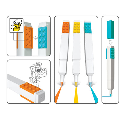 LEGO highlighters, 3 st. orange, gul och turkos i kartong