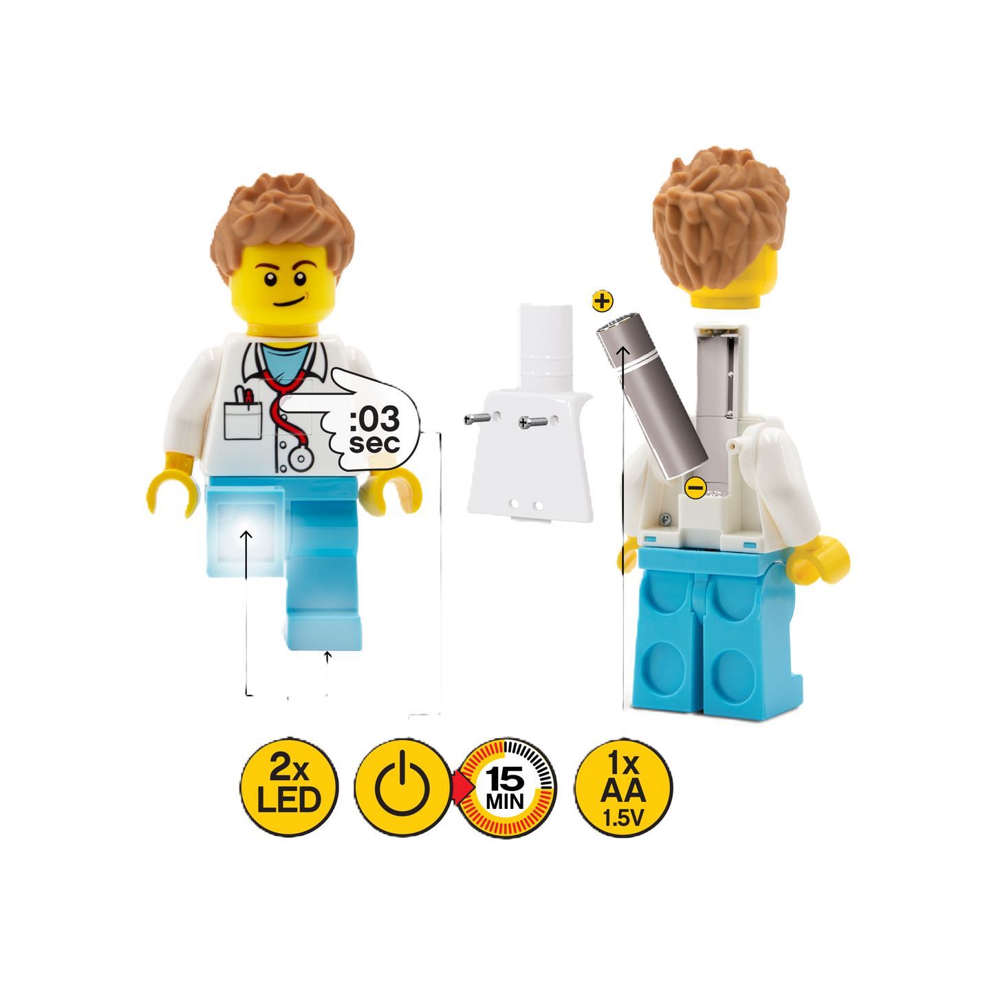 LEGO® ICONIC, torch with LED light MALE DOCTOR 300%